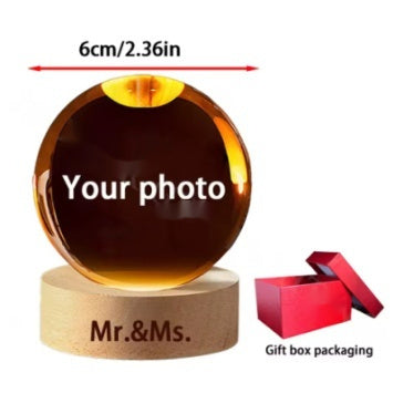 Crystal Ball Carved Wooden 3D Night Light